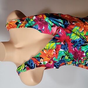 Chaps Tropical V-neck Ruffled Tankini Top